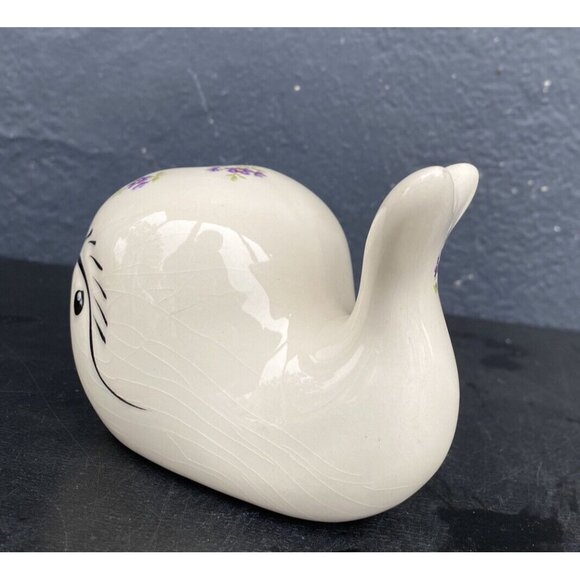 Anthropomorphic Porcelain Ceramic Whale Figurine Hand Painted Victorian Floral - Picture 6 of 9
